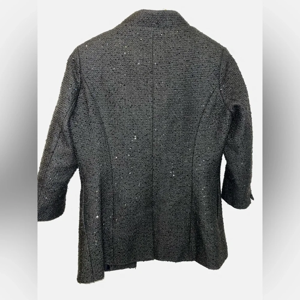 CHANEL Black Sequence Tweed 3/4 Sleeve Blazer Fit Size Small